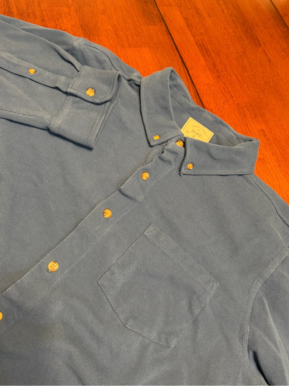 Hope & Henry Mens Long Sleeve Button Up Shirt Blue Size XL 100% Organic Cotton